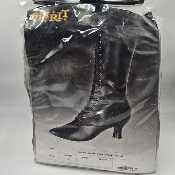 Spirit Halloween Black Lace Up Boots Victorian Pointed Toe Side Zip Up Size 7 - Picture 1 of 6